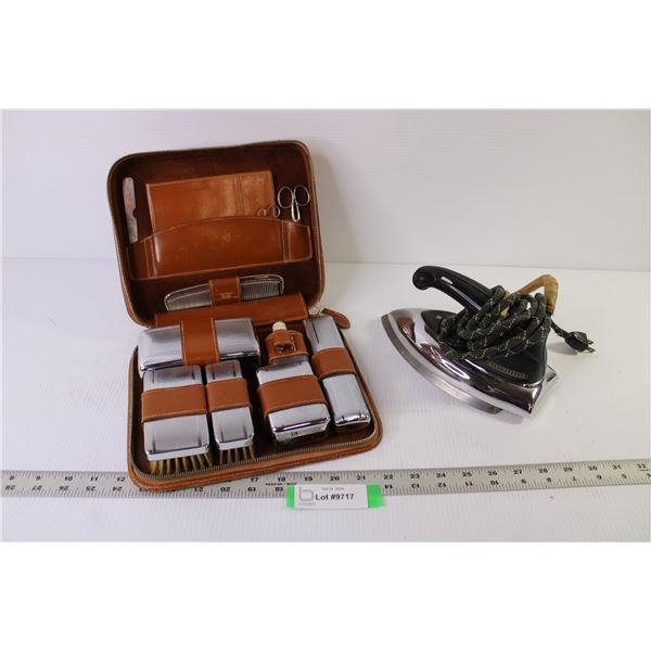 Vintage Westing House Iron (working) - Vintage Men's 13 Pc Travel Kit (Made in England)