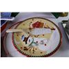 Image 6 : Christmas Items - (2) Ceramic Plate w/Ceramic Cake Knives - Tree Stand - Brass Candle Stick Holders 