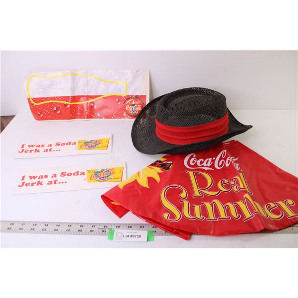 Coca-Cola Blow-up Tube - Straw Type Coca-Cola Hat - Soda Jerks Paper Hats - Sticker