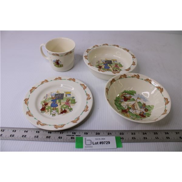 Vintage 1936 Royal Daulton Bunny Kins - Bowls - 6 1/2" Plate - Cup