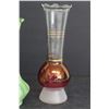 Image 5 : Vintage - Cranberry Colored Glass Vase w/Gold Trim (6"tall) - Ruby Red Glass Flash Glass Vase w/Fros