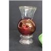 Image 7 : Vintage - Cranberry Colored Glass Vase w/Gold Trim (6"tall) - Ruby Red Glass Flash Glass Vase w/Fros