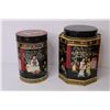 Image 3 : 5 Pc Cannister Asian Themed Tins - 2 Matching Storage Tins