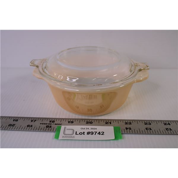 Fire King Peach Luster Casserole w/Pyrex Lid