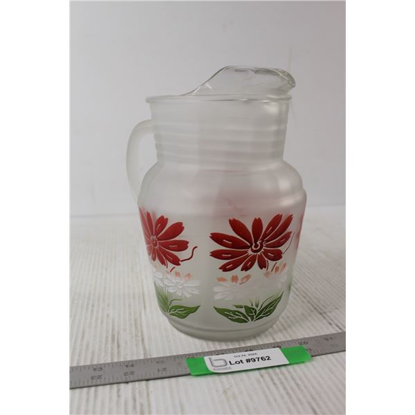 Vintage Frosted Glass Pitcher - 10" Tall