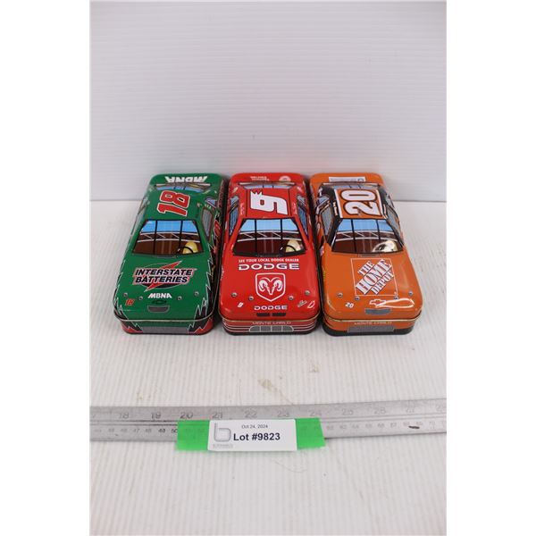 (3) Nascar Collectible Tins, Casey Cane, Tony Stewart, Bobby Labonte- Some Damage