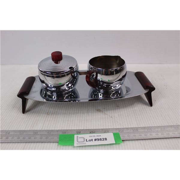 Chrome Miniature MCM Cream and Sugar SetOn Tray