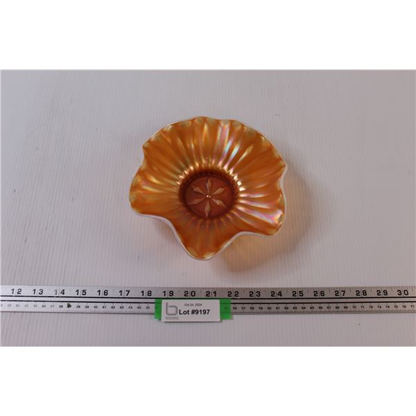 Dugan Peach Opal Carnival Glass "Daisy & Rays" Ruffled Bowl - 8" wide (Circa 1909)