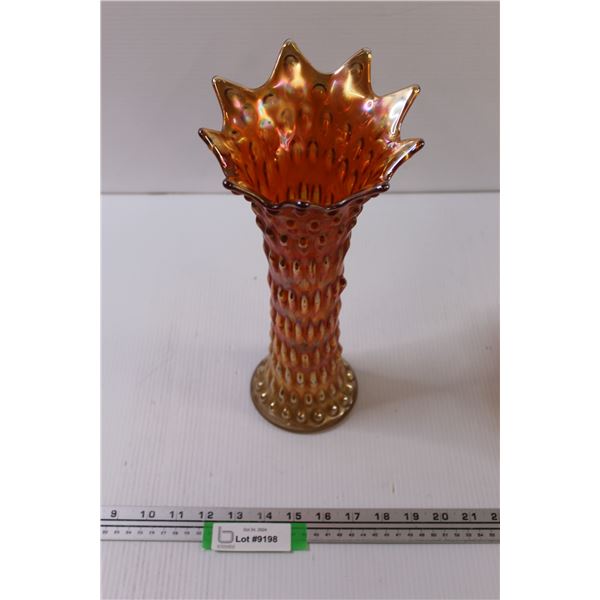 Fenton Carnival Glass Pumpkin Marigold "Rustic" Funeral Vase- 13" Tall, 6" Top x 4.5" Base (Circa 19
