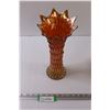 Image 1 : Fenton Carnival Glass Pumpkin Marigold "Rustic" Funeral Vase- 13" Tall, 6" Top x 4.5" Base (Circa 19