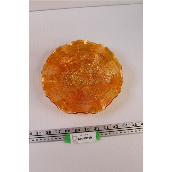 Imperial Glass Radium Marigold "Grapes" Low Ruffled Carnival Glass Plate - 9" Wide (Circa 1910)