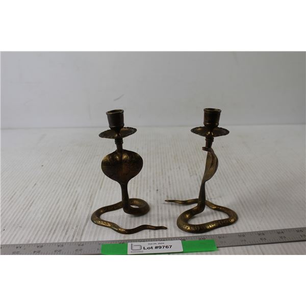 (2) Vintage Cobra Brass Candle Sticks - 6" Tall