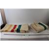 Image 1 : (2) Vintage Wool Cushion Covers Cream With Red Yellow and Green Stripes - 25" x 22"