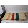 Image 2 : (2) Vintage Wool Cushion Covers Cream With Red Yellow and Green Stripes - 25" x 22"