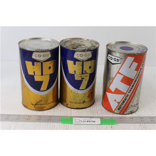 (2) Coop HD 7 Can, Coop Automatic Transmission Fluid Can - All Still Full