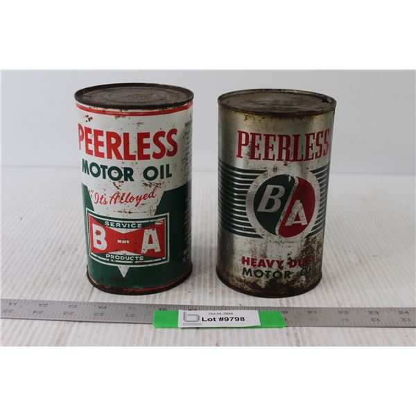 (2) Peerless Motor Oil Cans - All Empty