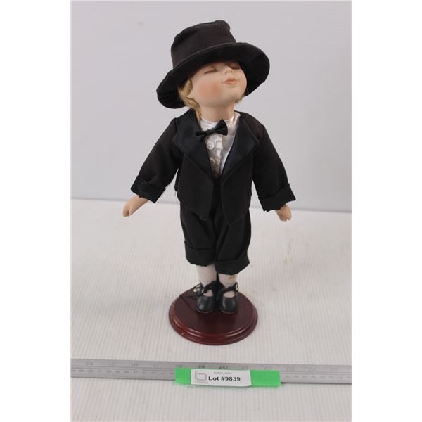 Unmarked Collectible Porcelain Doll On Stand- 15'' Tall