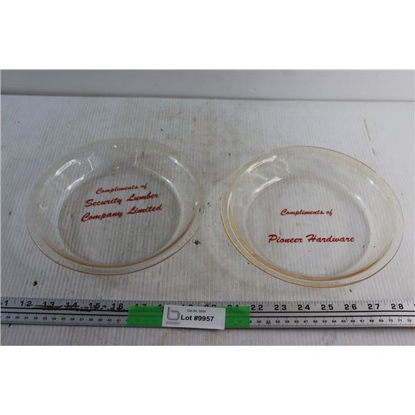 (2) Vintage Pyrex Pie Plates from Security Lumber and Pioneer Hardware