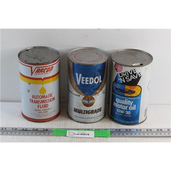 Automatic Transmission Fluid & Motor Oil Tins - Veedol, Drive N' Save and Varcon