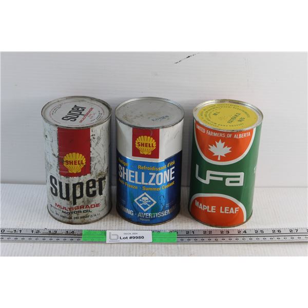 Shell Multigrade Motor Oil, Anti-Freeze and UFA Motor Oil Cans - Sealed, Cannot Be Shipped