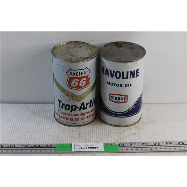Pacific 66 & Havoline Motor Oil Cans - Sealed, Cannot Be Shipped
