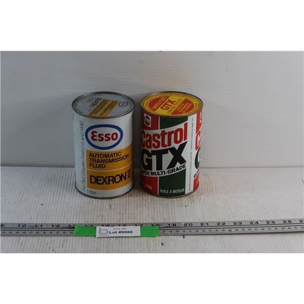 Esso Automatic Transmission Fluid and Castrol GTX Super Multi Grade Motor Oil Cans - Sealed, Cannot 