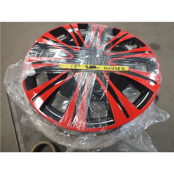 Set Of 4 Red & Black 17" Plastic Hub Caps