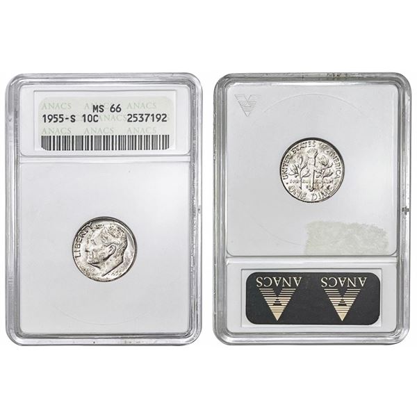 1955-S Roosevelt Silver Dime ANACS - MS66