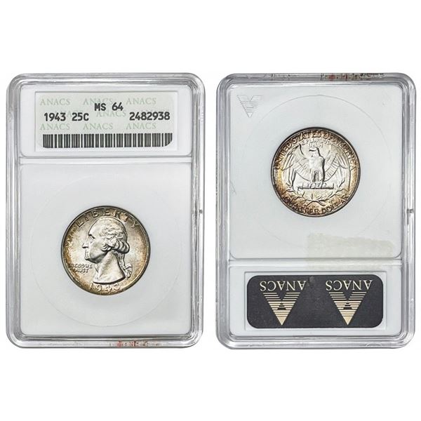 1943 Washington Silver Quarter ANACS - MS64