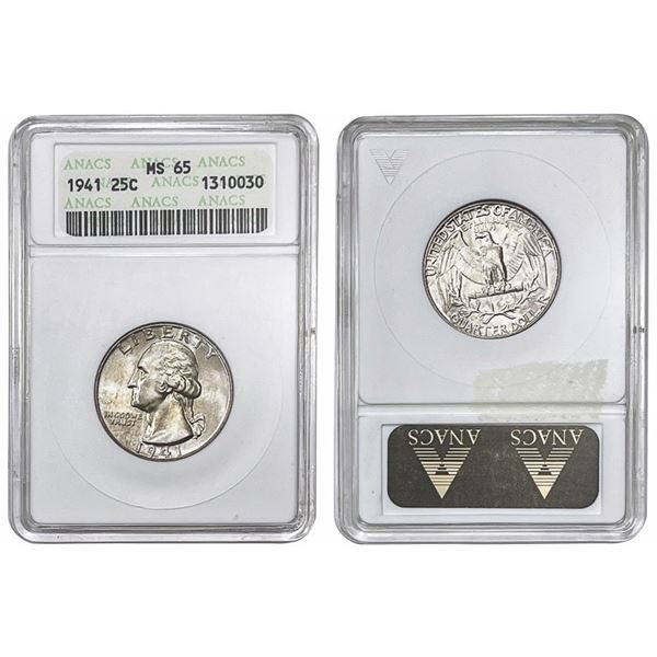 1941 Washington Silver Quarter ANACS - MS65
