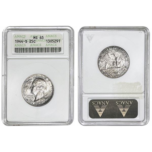 1944-S Washington Silver Quarter ANACS - MS64