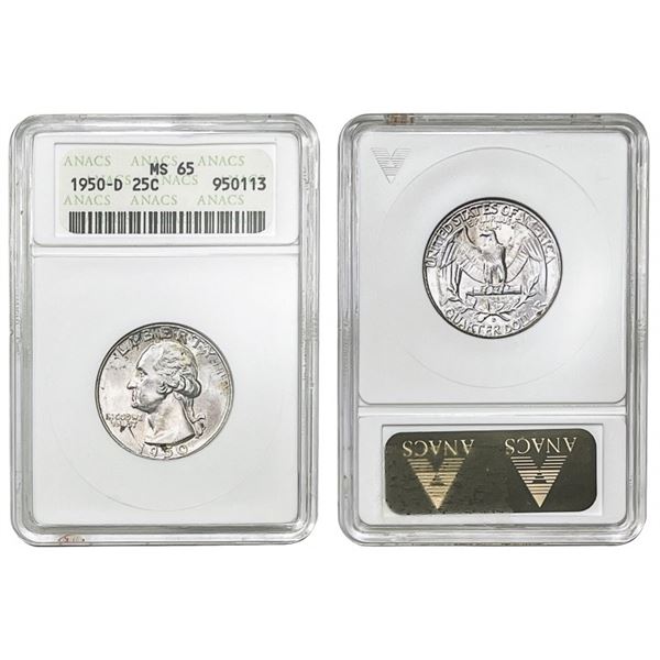1950-D Washington Silver Quarter ANACS - MS65