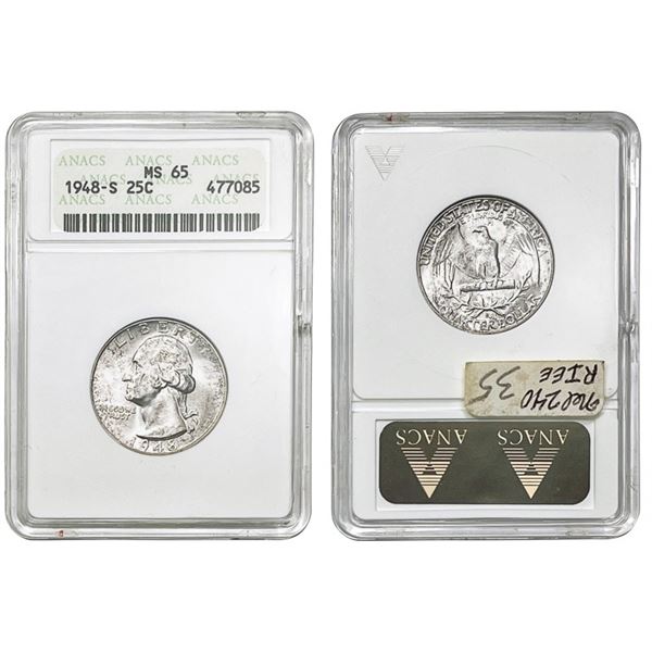 1948-S Washington Silver Quarter ANACS- MS64