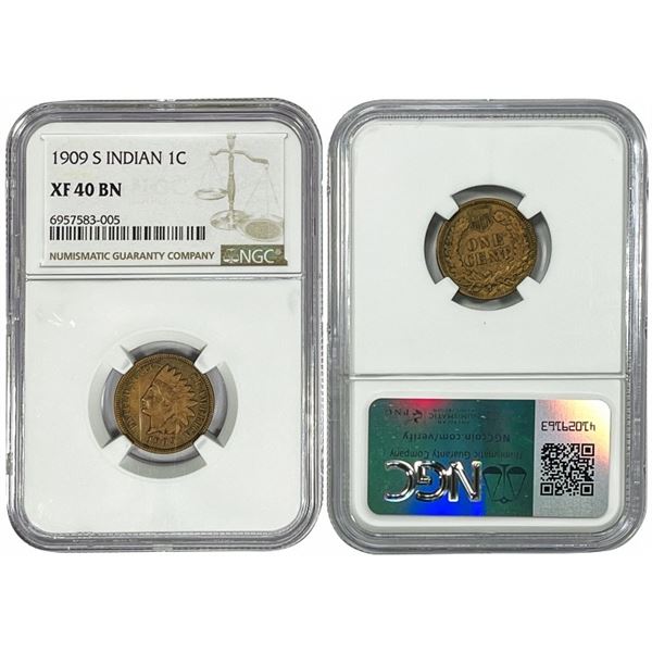 1909-S Indian Head Penny NGC - XF 40 BN