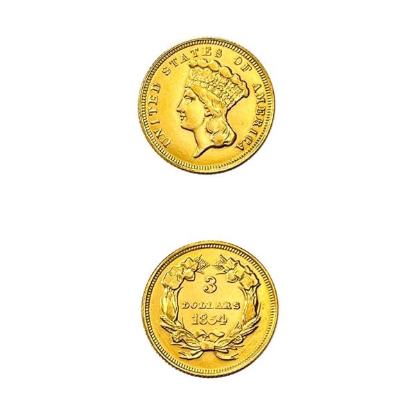 1854 $3 Gold Piece UNCIRCULATED