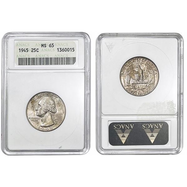1945 Washington Silver Quarter ANACS - MS65
