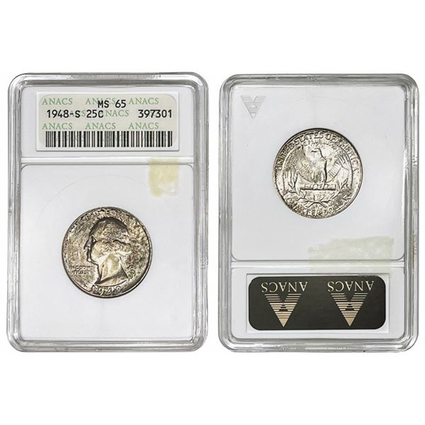 1948-S Washington Silver Quarter ANACS - MS65