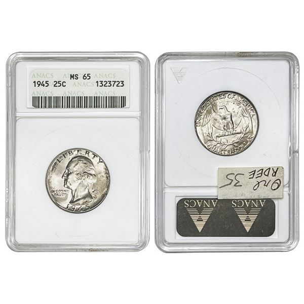 1945 Washington Silver Quarter ANACS - MS65