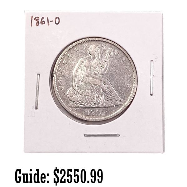 1861-O Seated Half Dollar ABOUT UNCIRCULATED