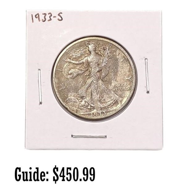 1933-S Walking Half Dollar ABOUT UNCIRCULATED