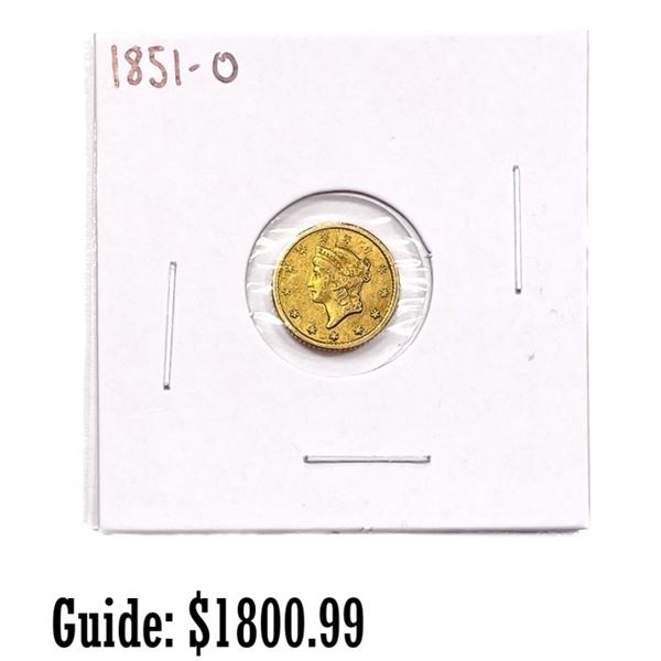 1851-O Rare Gold Dollar ABOUT UNCIRCULATED