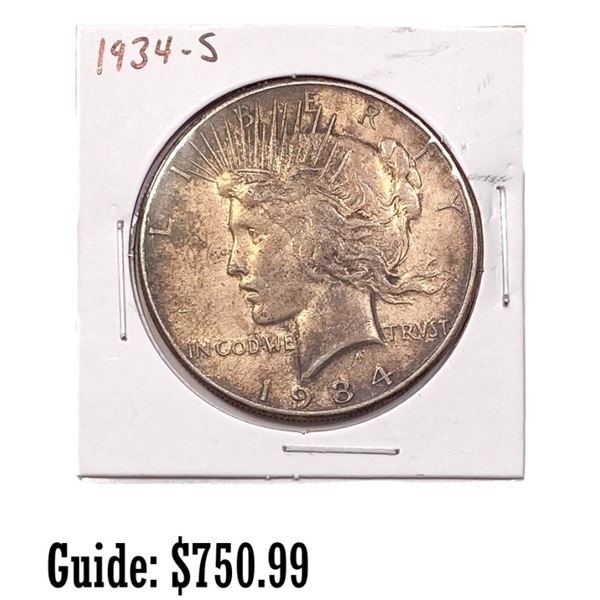 1934-S Silver Peace Dollar ABOUT UNCIRCULATED