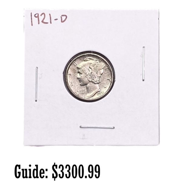 1921-D Mercury Silver Dime ABOUT UNCIRCULATED