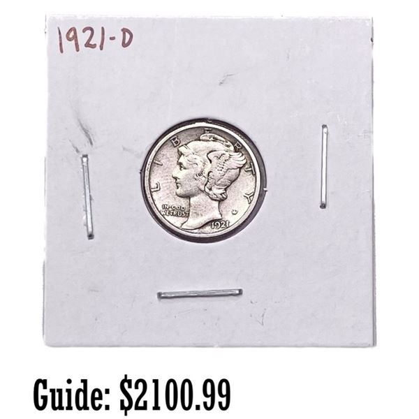 1921-D Mercury Silver Dime XF