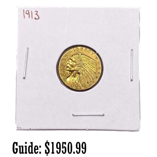 1913 $2.50 Gold Quarter Eagle AU+
