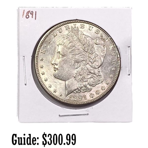 1891 Morgan Silver Dollar AU+
