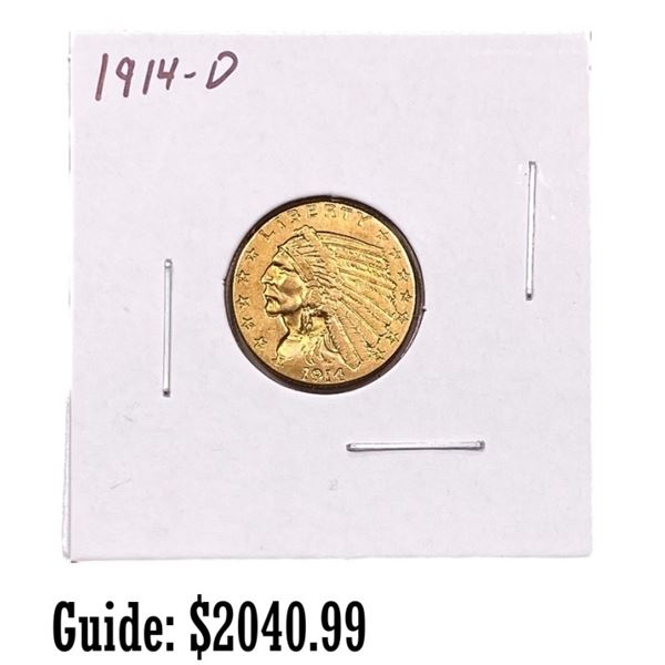 1914-D $2.50 Gold Quarter Eagle VERY FINE