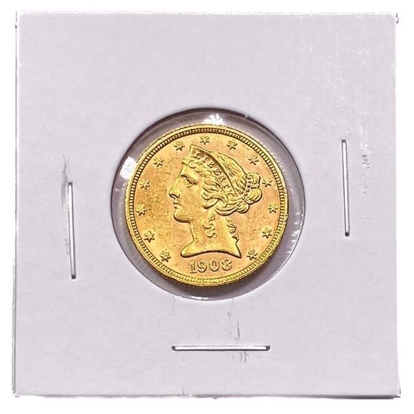 1908 $5 Gold Half Dollar UNCIRCULATED