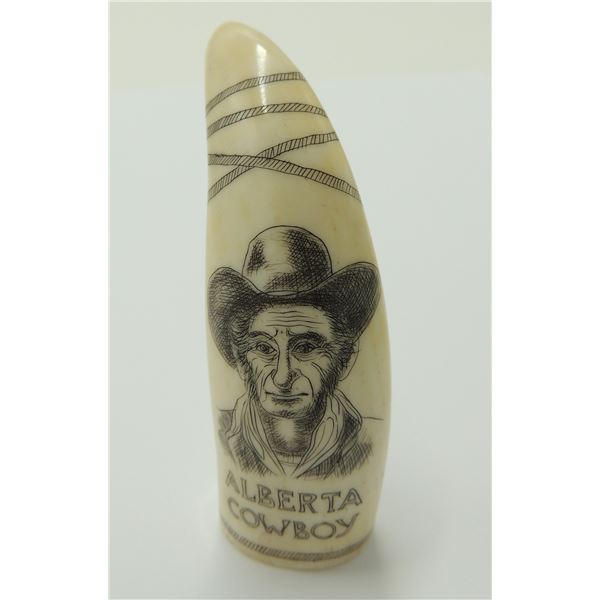 #28 ALBERTA COWBOY SCRIMSHAW ART SIGNED BONE