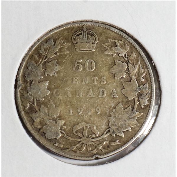 #53 1919 FIFTY CENTS CANADA SILVER COIN 50 CENTS